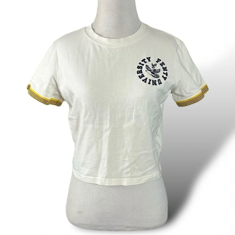 Puma X Fenty University Cropped Vintage Tee in Cream Large Rhianna Baby Tee - Picture 7 of 16